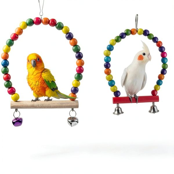 JINJINANV Bird Swing Natural Wood Parakeet Toys Safe Play-2