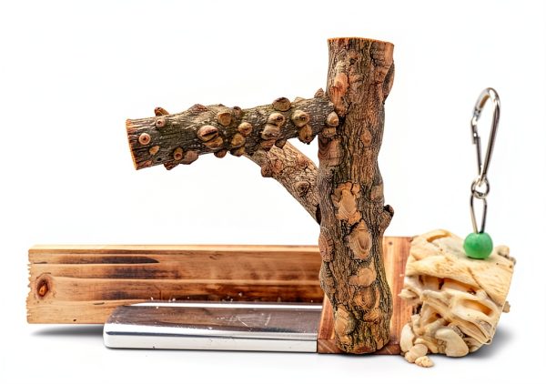 LIMIO Bird Playground Stand Natural Wood Small Medium Birds-4
