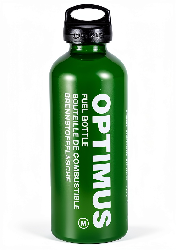 Optimus fuel bottle being filled at a campsite