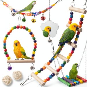 JINJINANV Bird Swing Natural Wood Parakeet Toys Safe Play-0