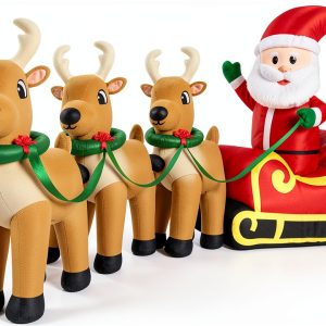 Litmustes Inflatable Santa Sleigh Reindeer Christmas Yard-0