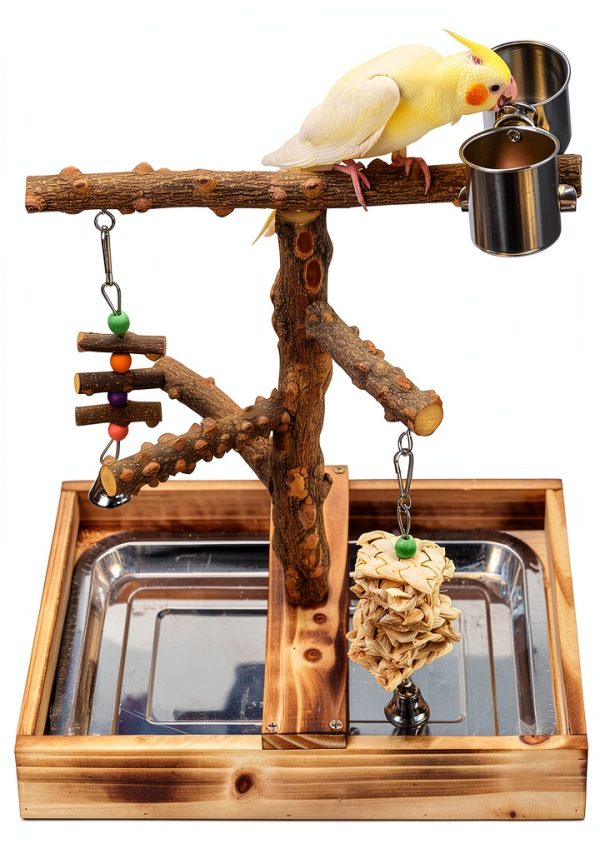 LIMIO Bird Playground Stand Natural Wood Small Medium Birds-0