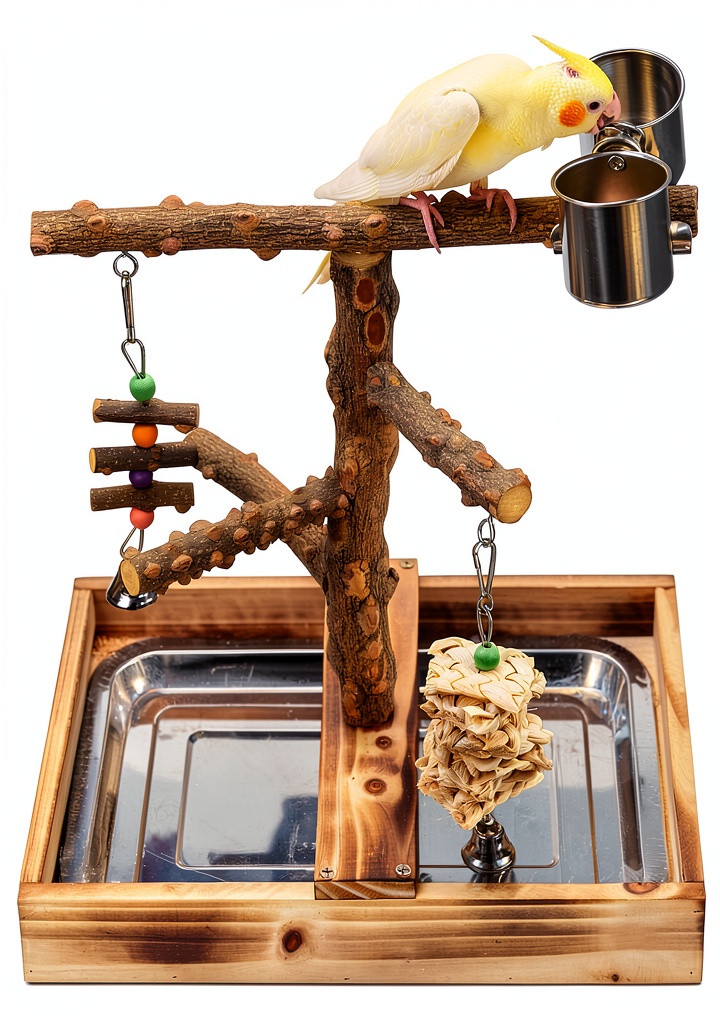 LIMIO bird playground stand with small bird perched on it