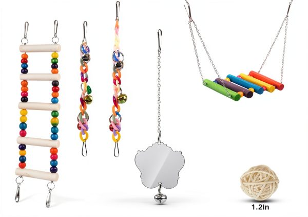 JINJINANV Bird Swing Natural Wood Parakeet Toys Safe Play-5