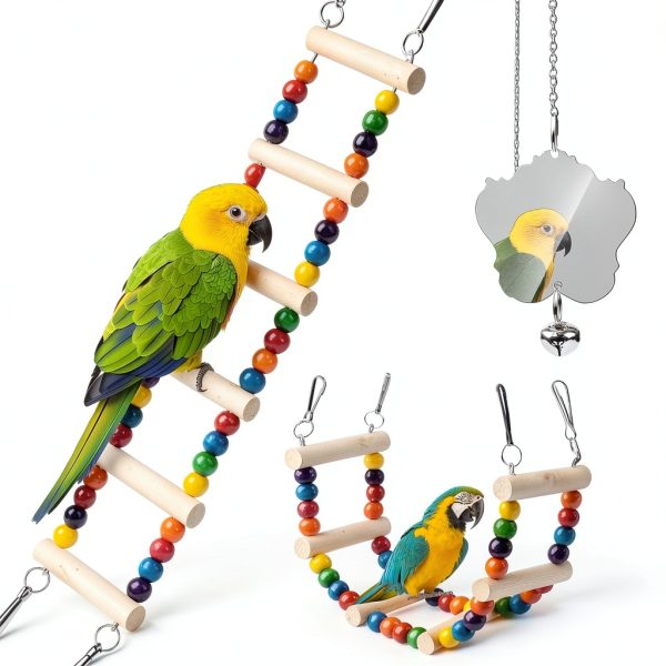 JINJINANV Bird Swing Natural Wood Parakeet Toys Safe Play-3
